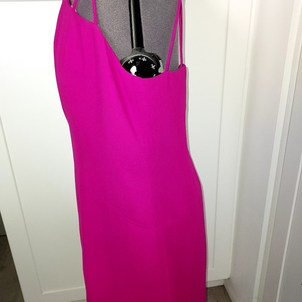 Fuchsia Pink Asymmetrical Bodycon Dress for Cocktail - Picture 5 of 9